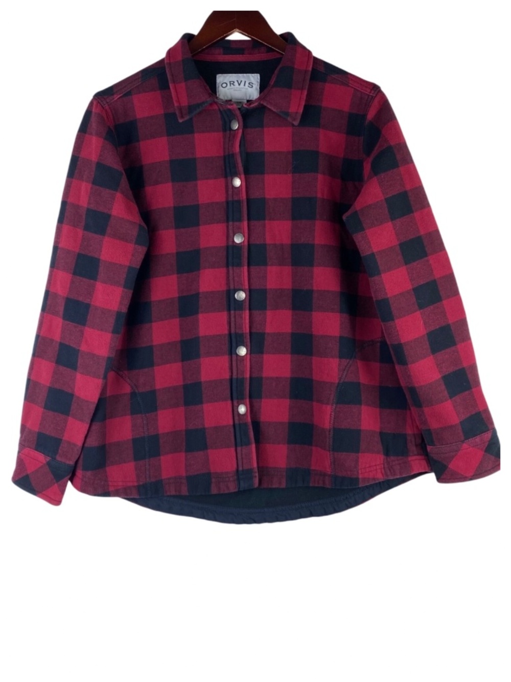Orvis Large 12 14 Oversized Flannel Barn Jacket Coat Buffalo Plaid Red Black - Picture 2 of 5